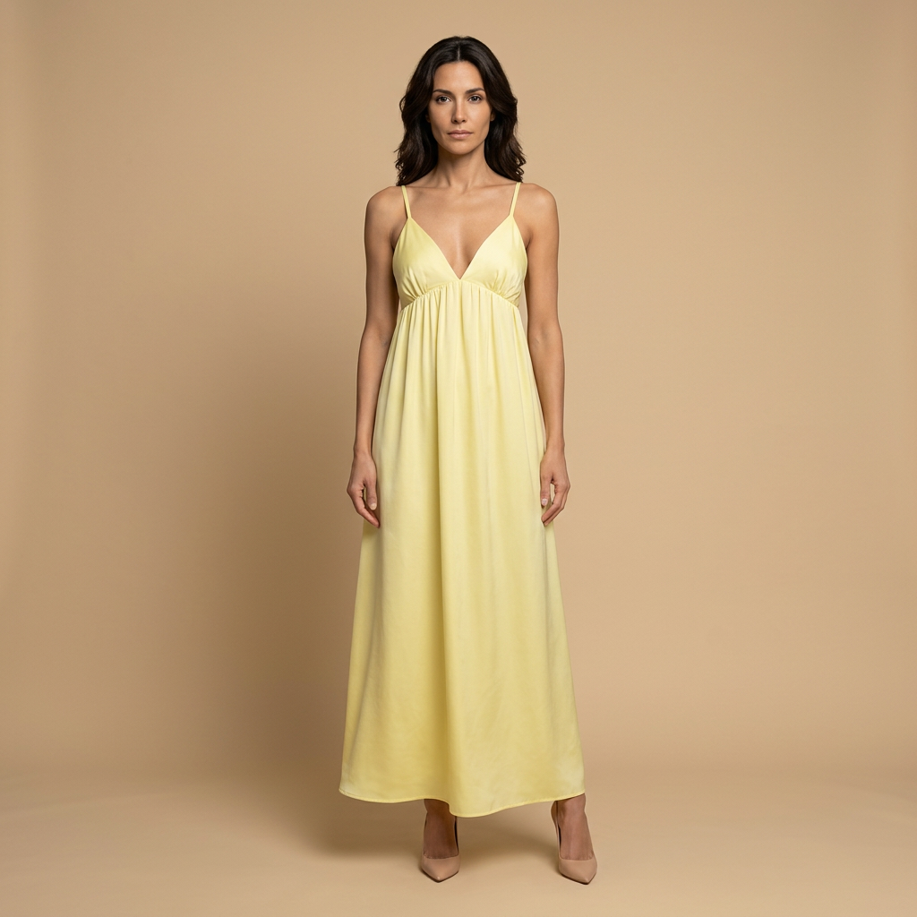 Vestido Largo Algodón Escote V Tirantes Niveles
