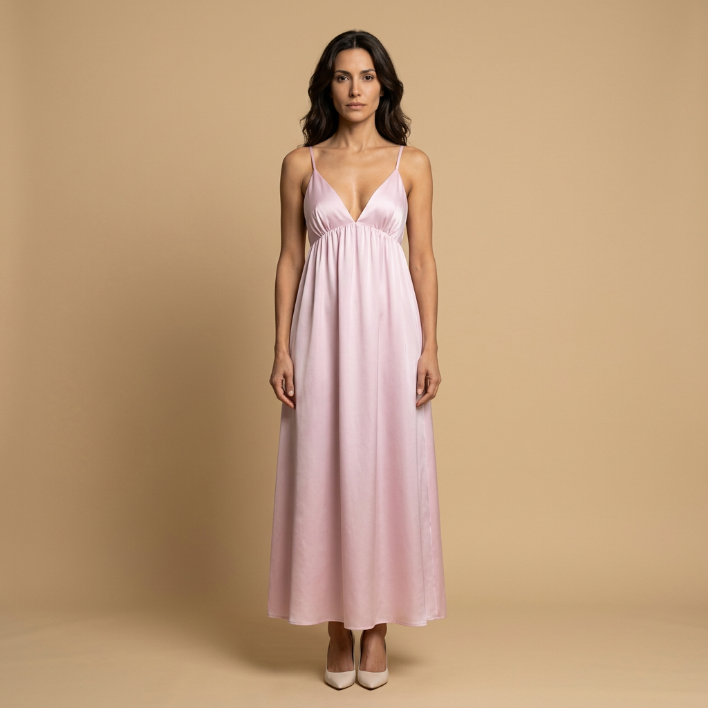 Vestido Largo Algodón Escote V Tirantes Niveles