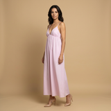 Vestido Largo Algodón Escote V Tirantes Niveles