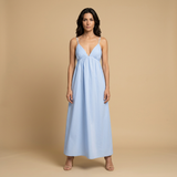 Vestido Largo Algodón Escote V Tirantes Niveles