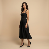 Vestido Midi Corsé Tirantes Falda Volante