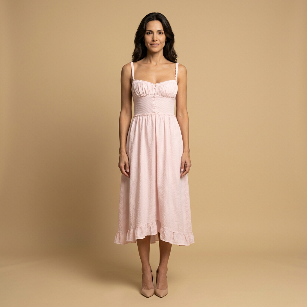 Vestido Midi Corsé Tirantes Falda Volante