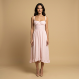 Vestido Midi Corsé Tirantes Falda Volante