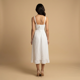 Vestido Midi Corsé Tirantes Falda Volante