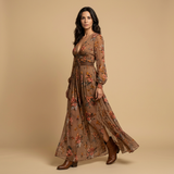 Vestido Largo Bordado Boho Manga Globo