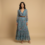 Vestido Largo Bordado Boho Manga Globo