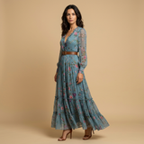 Vestido Largo Bordado Boho Manga Globo