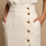 Vestido Midi Botonadura Dorada Hombros Estructura