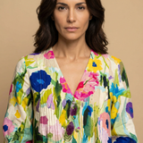 Vestido Largo Floral Pintucks Manga Larga