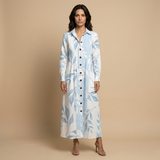 Vestido Largo Floral Pintucks Manga Larga