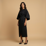 Vestido Midi Manga Kimono Cinturón Abertura