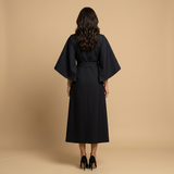 Vestido Midi Manga Kimono Cinturón Abertura
