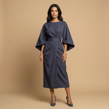 Vestido Midi Manga Kimono Cinturón Abertura