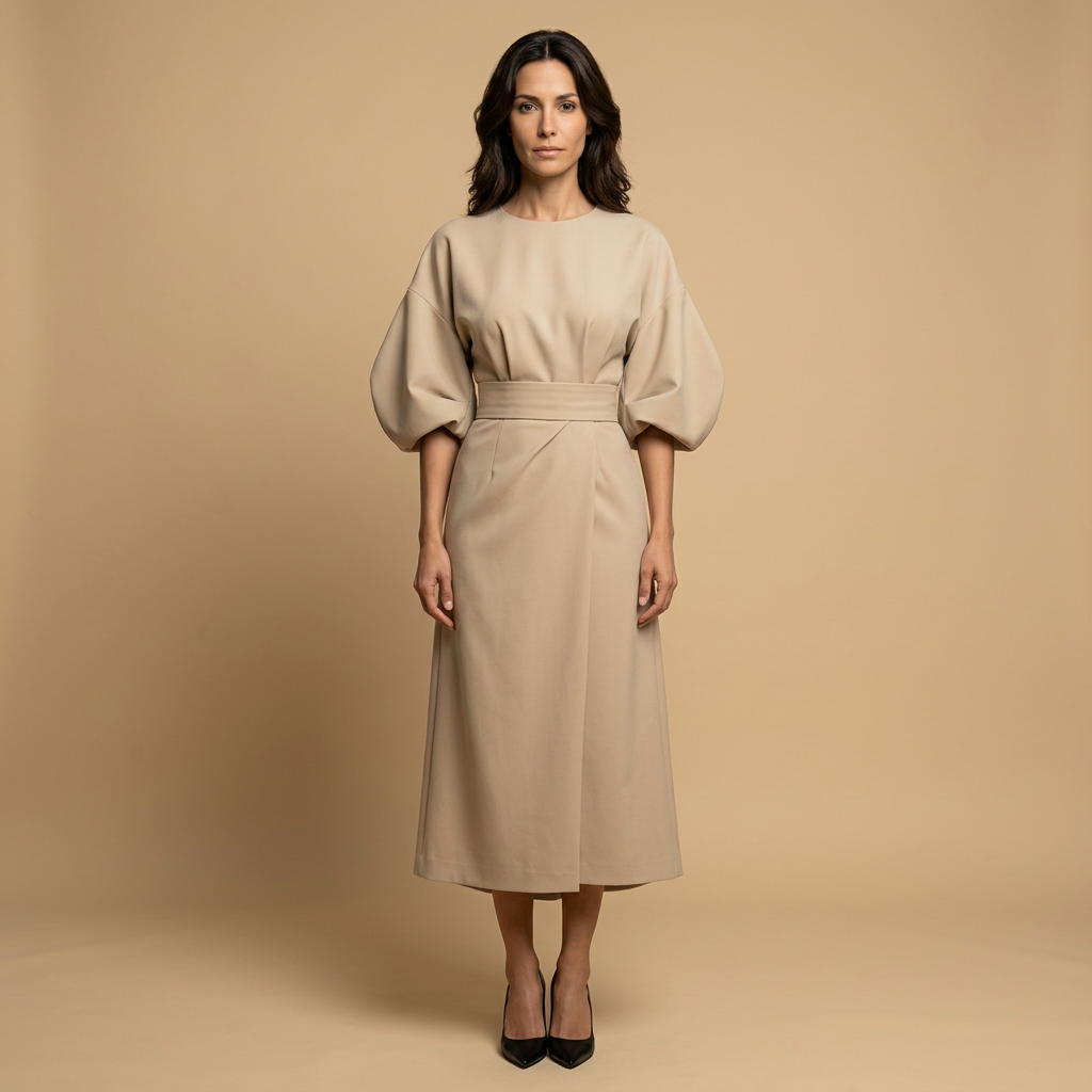 Vestido Midi Manga Kimono Cinturón Abertura