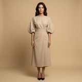 Vestido Midi Manga Kimono Cinturón Abertura