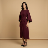 Vestido Midi Manga Kimono Cinturón Abertura