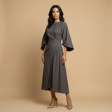 Vestido Midi Manga Kimono Cinturón Abertura