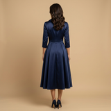 Vestido Midi Satén Cruzado Evasé Bolsillos
