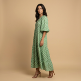 Vestido Midi Estampado Geométrico Manga Globo Niveles
