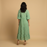 Vestido Midi Estampado Geométrico Manga Globo Niveles