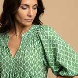 Vestido Midi Estampado Geométrico Manga Globo Niveles
