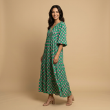 Vestido Midi Estampado Geométrico Manga Globo Niveles
