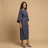 Vestido Midi Manga Kimono Cinturón Abertura