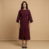 Vestido Midi Manga Kimono Cinturón Abertura