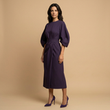 Vestido Midi Manga Kimono Cinturón Abertura