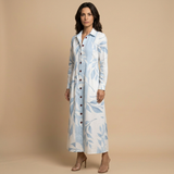 Vestido Largo Floral Pintucks Manga Larga