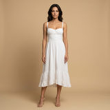 Vestido Midi Corsé Tirantes Falda Volante