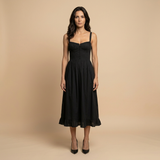 Vestido Midi Corsé Tirantes Falda Volante
