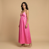 Vestido Largo Algodón Escote V Tirantes Niveles