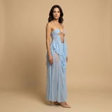 Vestido de Fiesta Tul Drapeado Cadena Perlas