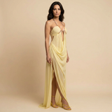 Vestido de Fiesta Tul Drapeado Cadena Perlas