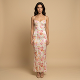 Vestido de Boda Invitada Satén Floral Bodycon