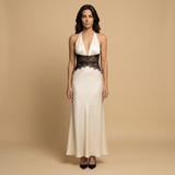 Vestido de Fiesta Halter Satén Encaje Cintura