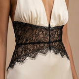 Vestido de Fiesta Halter Satén Encaje Cintura