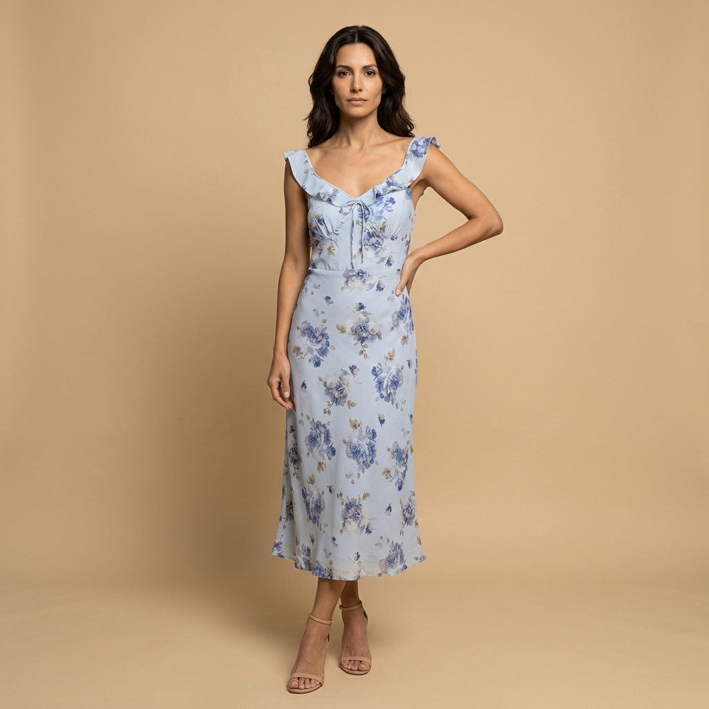 Vestido Midi Lencero Floral Jacquard Tirantes