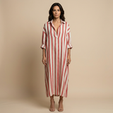 Vestido Largo Camisero Rayas Oversized Lino