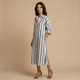 Vestido Largo Camisero Rayas Oversized Lino