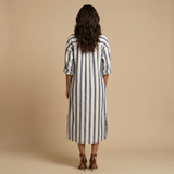 Vestido Largo Camisero Rayas Oversized Lino