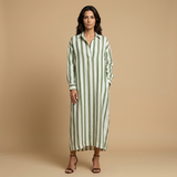 Vestido Largo Camisero Rayas Oversized Lino