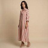 Vestido Largo Camisero Rayas Oversized Lino