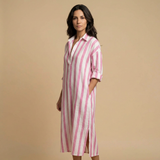 Vestido Largo Camisero Rayas Oversized Lino