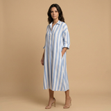 Vestido Largo Camisero Rayas Oversized Lino