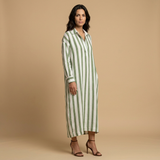 Vestido Largo Camisero Rayas Oversized Lino