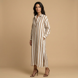 Vestido Largo Camisero Rayas Oversized Lino