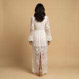 Vestido Largo Encaje Bordado Boho Abertura