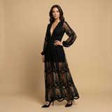 Vestido Largo Encaje Bordado Boho Abertura